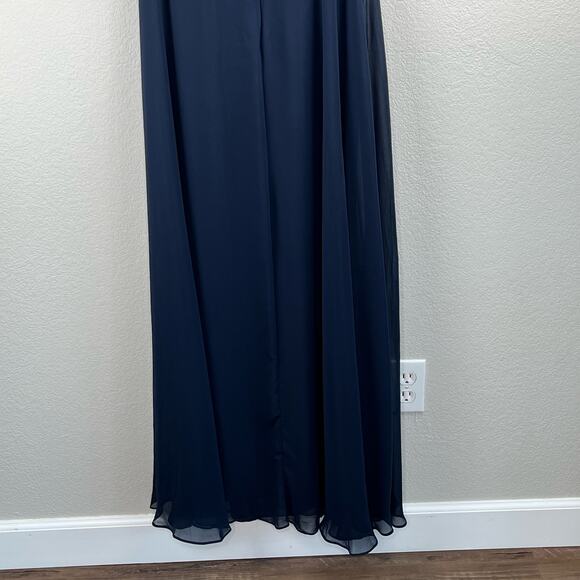 After Six Midnight Navy One-Shoulder Luxe Chiffon Slit Maxi Gown Dress 8 NWT - Picture 12 of 15